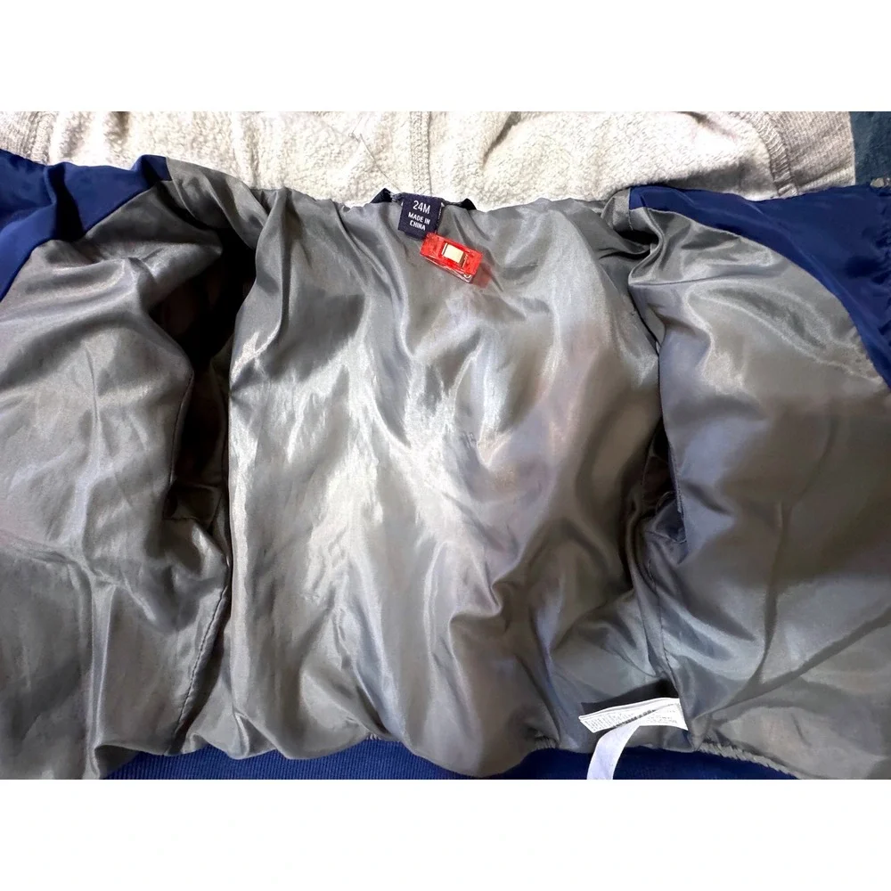 Calvin Klein Jeans Boys Royal Blue Quilted Puffer Jacket with Gray Hood 24M‎